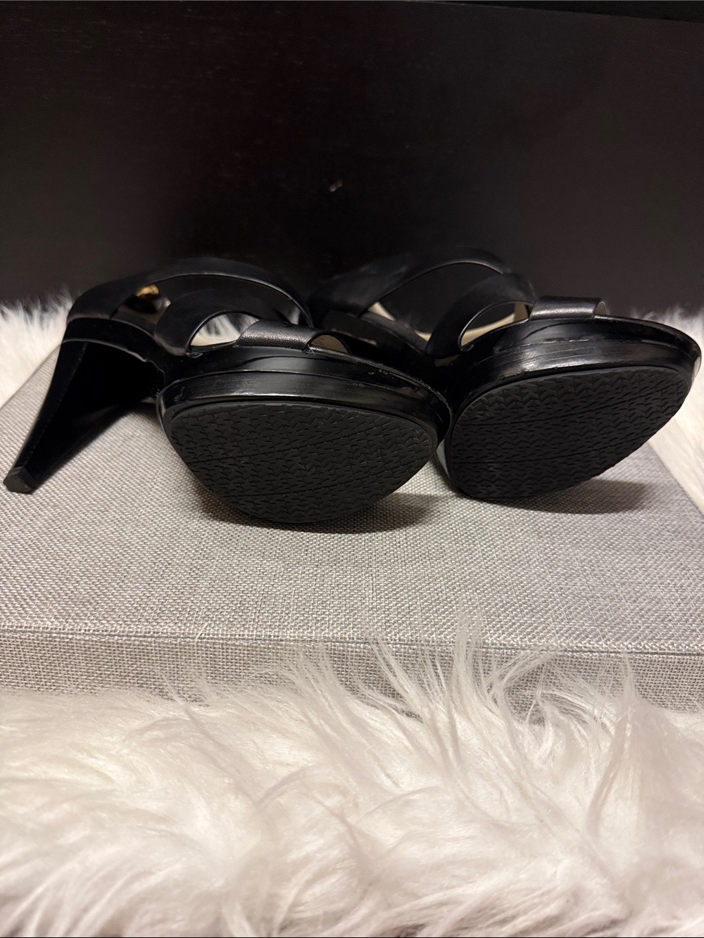 Michael Kors Black Crisscross Leather Platform High Heels - Picture 2 of 4